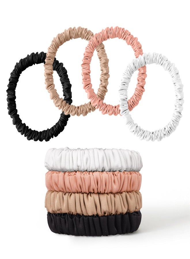 ZHENSILK 8Pcs Silk Scrunchies Hair Ties for Women & Girls, Mulberry Silk Scrunchies No-Damage Thin Satin Ponytail Holders for Hair Care - Image 1